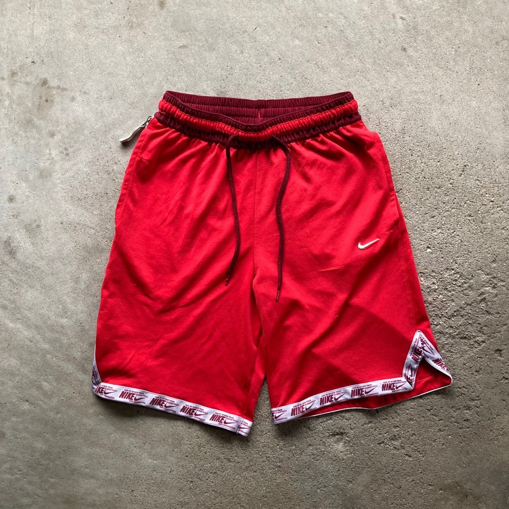 2000s red nike dri-fit basketball shorts